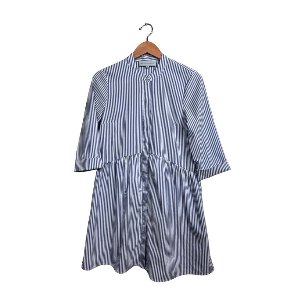 Tuckernuck Blue White Striped Woven Collared 3/4 Sleeve Button Dress Size S